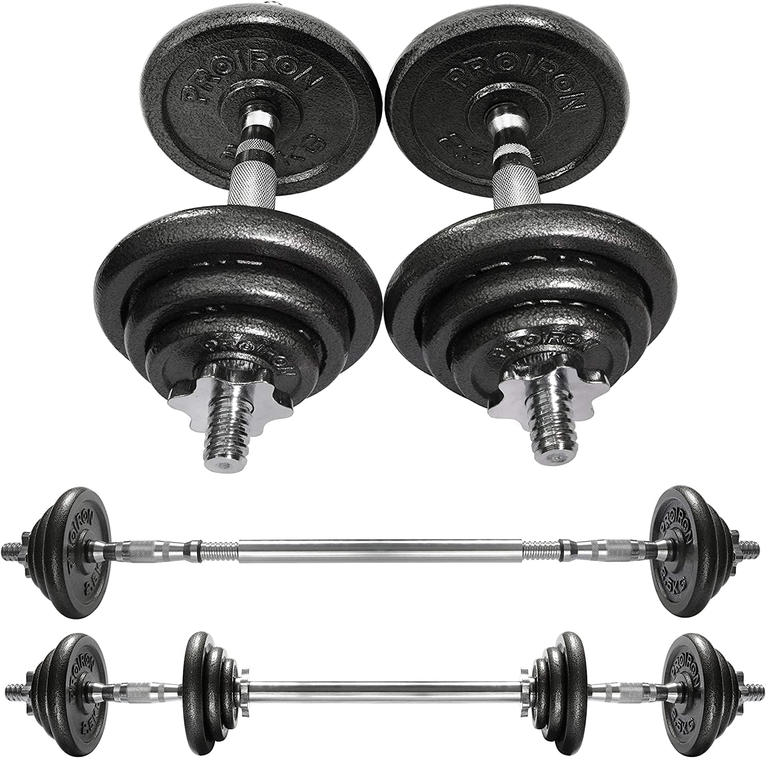 PROIRON 20kg Cast Iron Adjustable Dumbbell Set Hand Weight with Solid Dumbbell Handles Changed into Barbell Handily Perfect for Bodybuilding Fitness Weight Lifting Training Home Gym