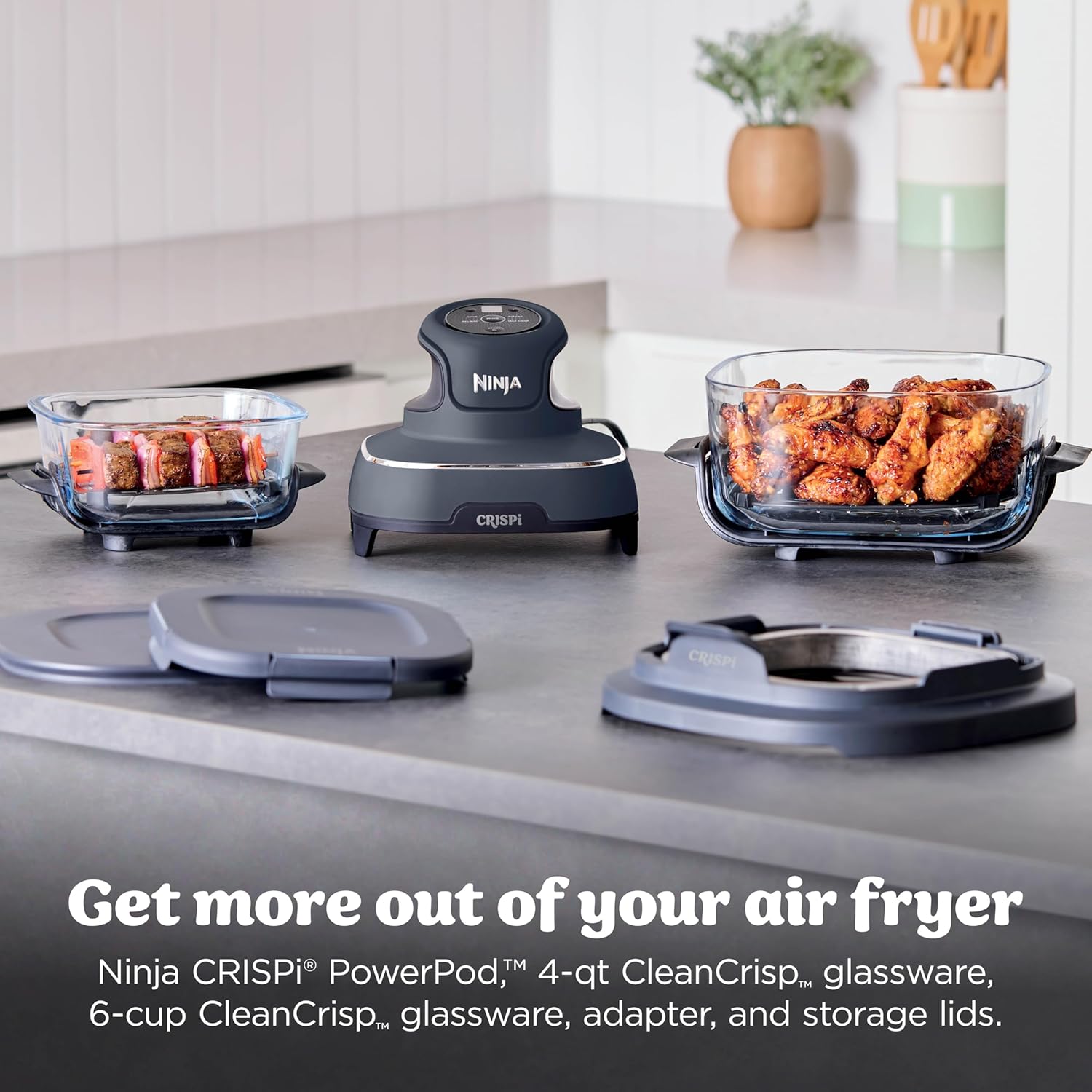 Ninja Crispi 4-in-1 Portable Glass Air Fryer Cooking System, 1700W, 1.4L & 3.8L Glass Containers with Storage Lids, Cyberspace Gray, FN101MEGY, 2 Years Warranty, Middle East Version - الصورة 2