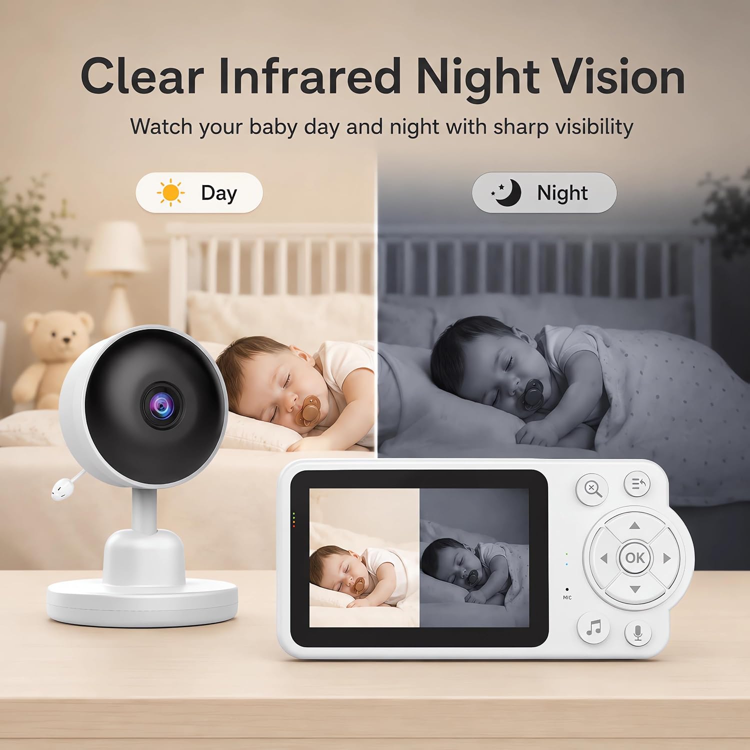 Baby Monitor with Camera and Audio, 2.8 Inch Video Baby Camera Monitor with 10-Hour Battery VOX Mode, 2-Way Talk, Sound Alerts, Wireless No WiFi, Up to 1000ft Range for Babies - الصورة 8