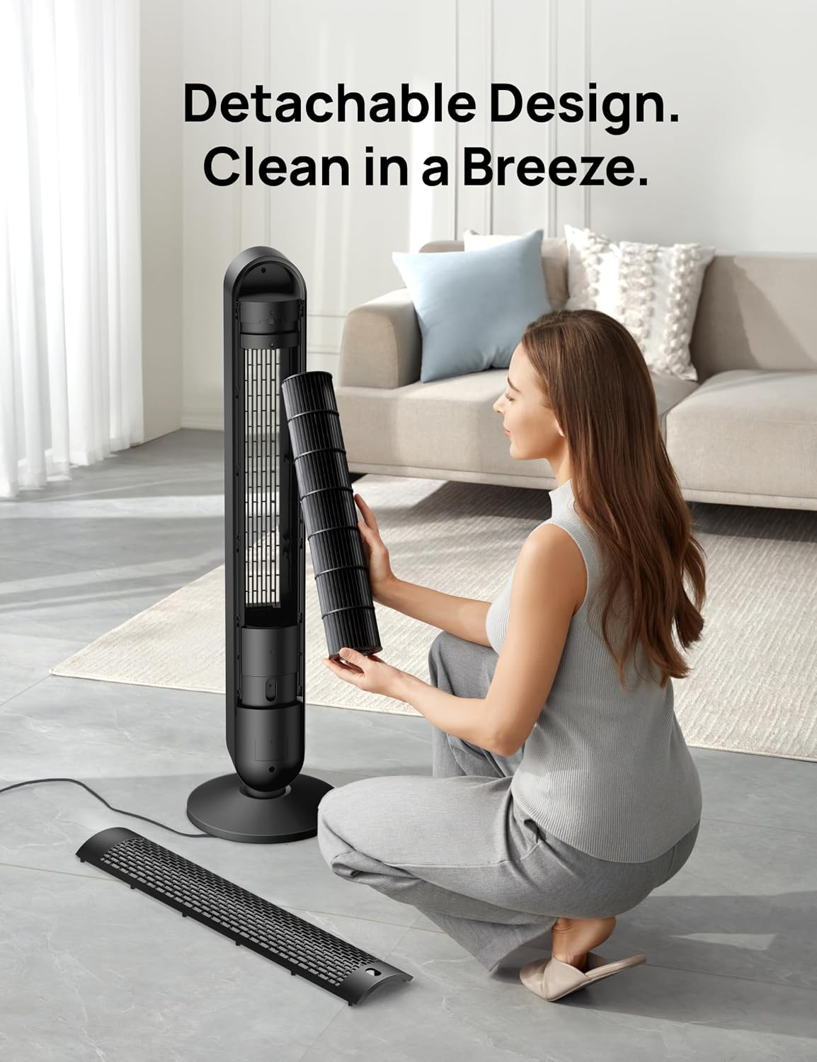 DREO 20dB Quiet 42 Inch Tower Fan, DC Power, 28ft/s Fast Cooling, 9 Speeds 4 Modes, 12H Timer Night Mode, LED Display & Remote, Standing Fan for Home Bedroom Office, Black - الصورة 7
