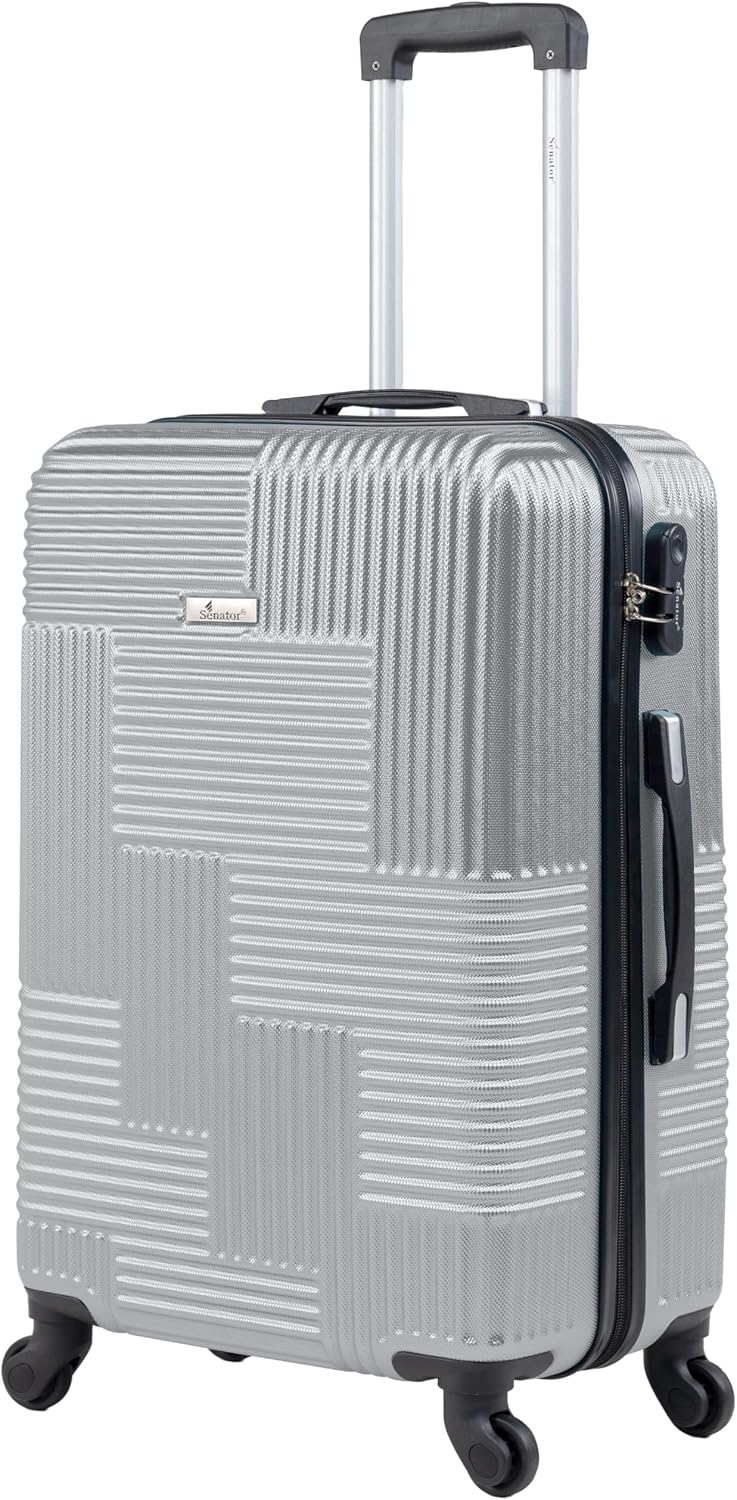 Senator Hard Case Checked Bag 28 Inches Large Suitcase with Wheels for Unisex – KH110 | ABS Lightweight Hard Shell Luggage with Spinner Wheels 4 (Checked Luggage 28-Inch, Silver)