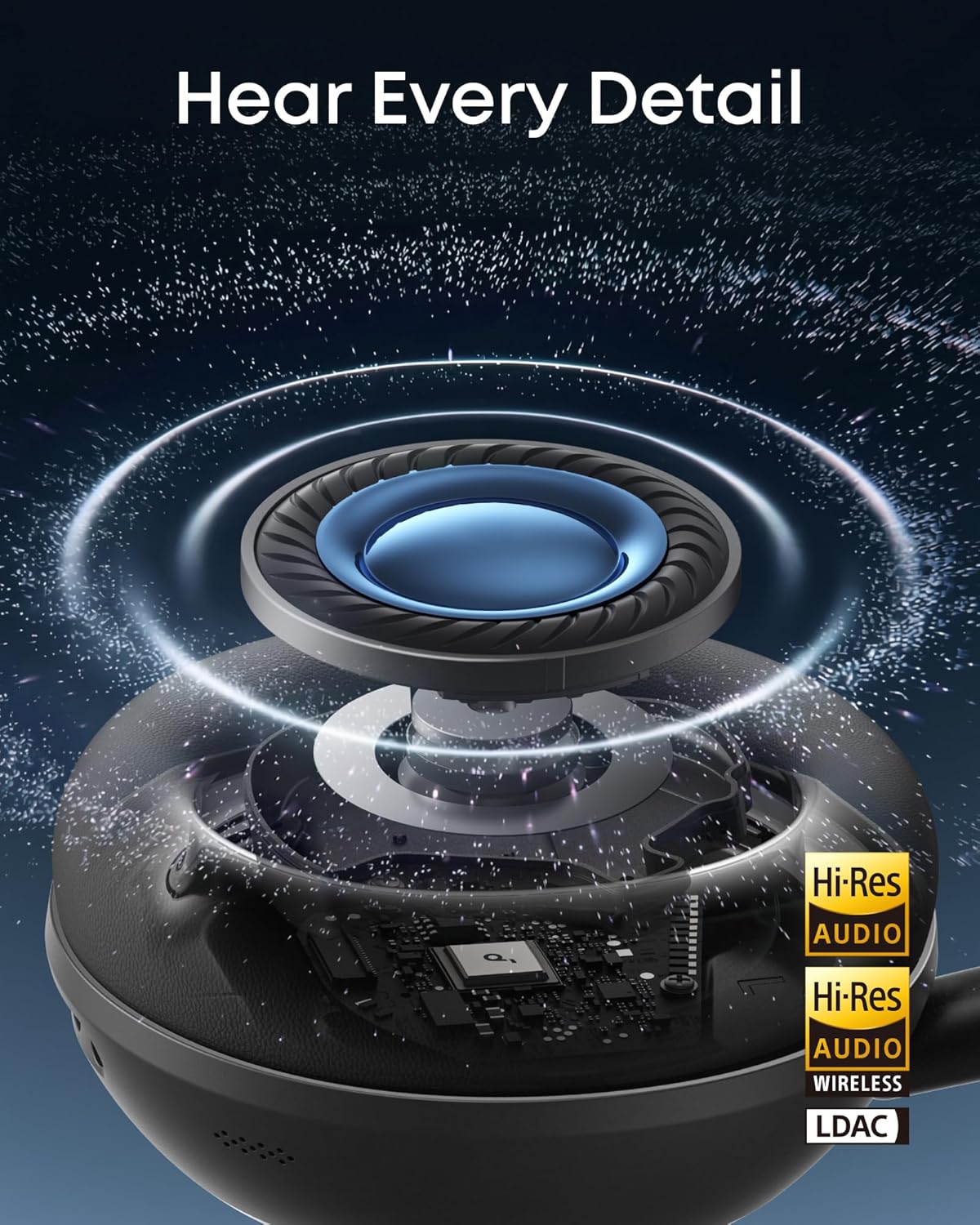 Soundcore Space 2 by Anker, Active Noise Cancelling Headphones, Comfortable Fit, 50H Playtime, LDAC Hi-Res Wireless Audio, Dual Connection, Clear Calls, Bluetooth 6.1, Nap Mode, Wearing Detection - الصورة 3
