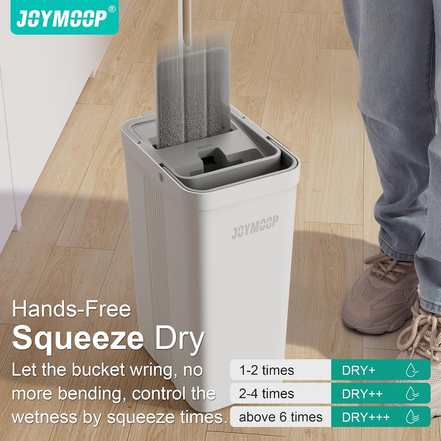 JOYMOOP Mop and Bucket with Wringer Set for Home, Flat Mop and Bucket System, Mops for Floor Cleaning and Wall Cleaner, with 3 Reusable Microfiber Mops Pads - الصورة 9
