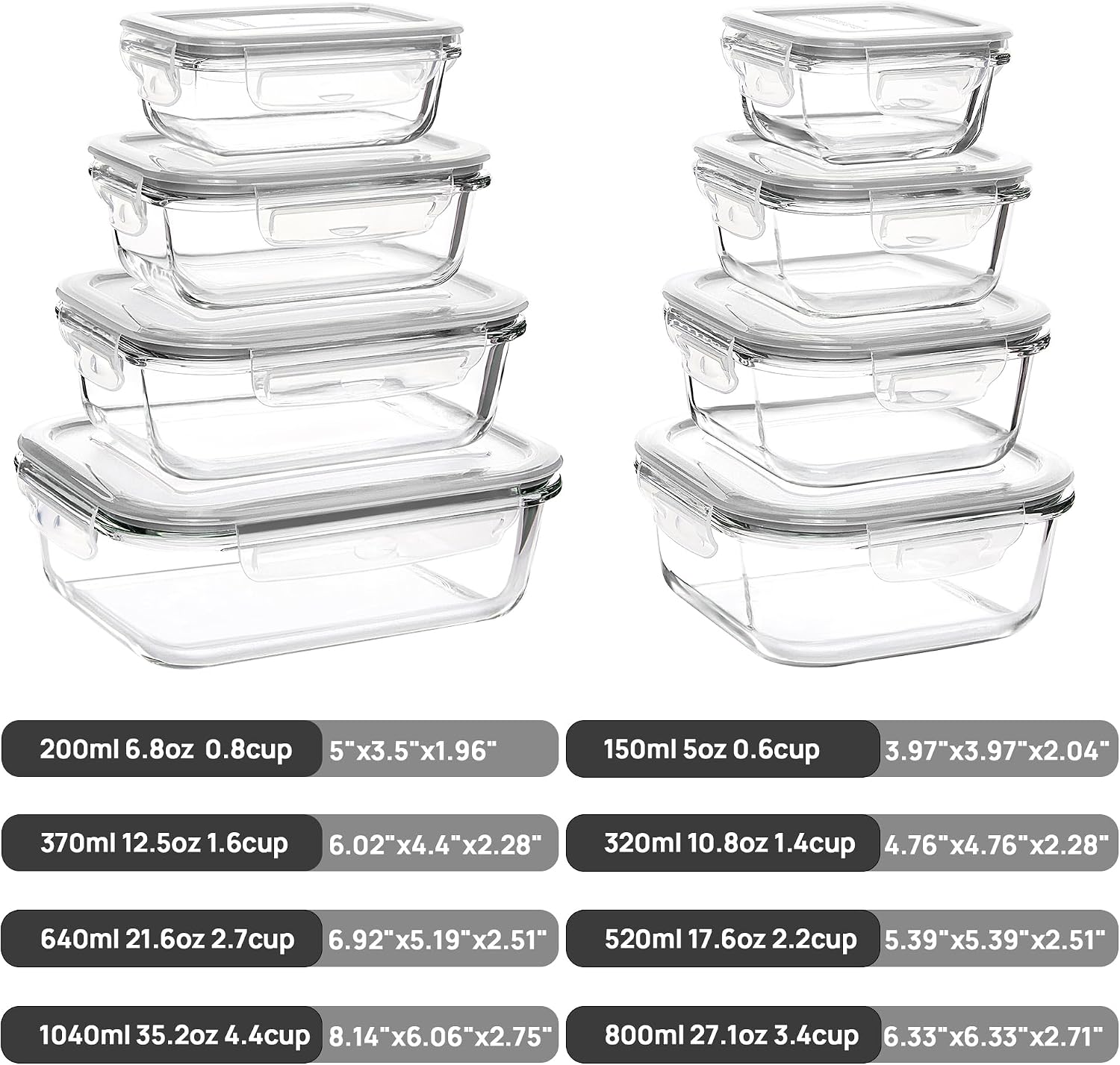 Vtopmart 8 Pack Glass Containers Set for Food Storage with Airtight Lids - الصورة 2