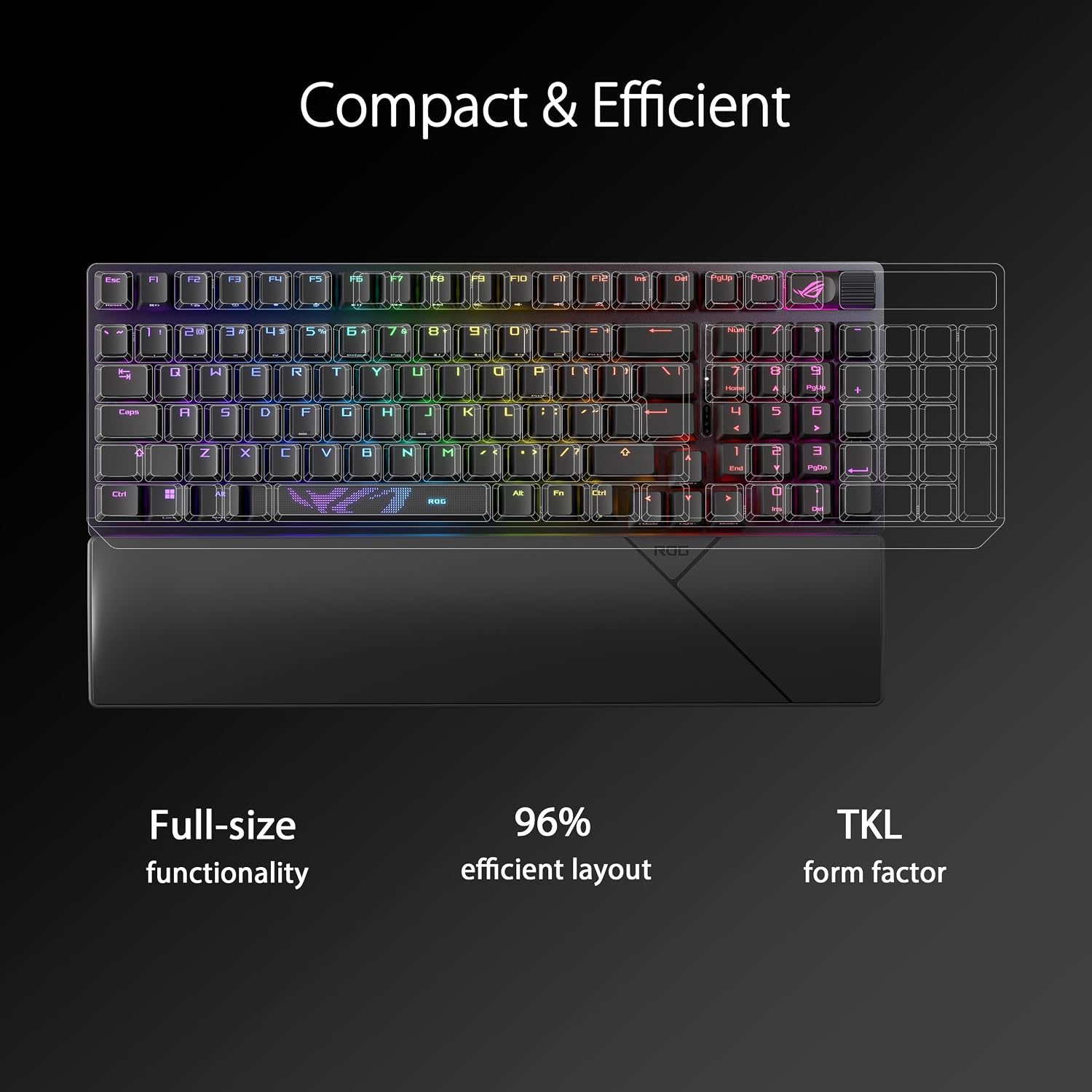 ASUS ROG Strix Scope II 96 Wireless Gaming Keyboard, Tri-Mode Connection, Dampening Foam & Switch-Dampening Pads, Hot-Swappable Pre-lubed ROG NX Snow Switches, UV-Coated ABS Keycaps, RGB-Black - الصورة 7