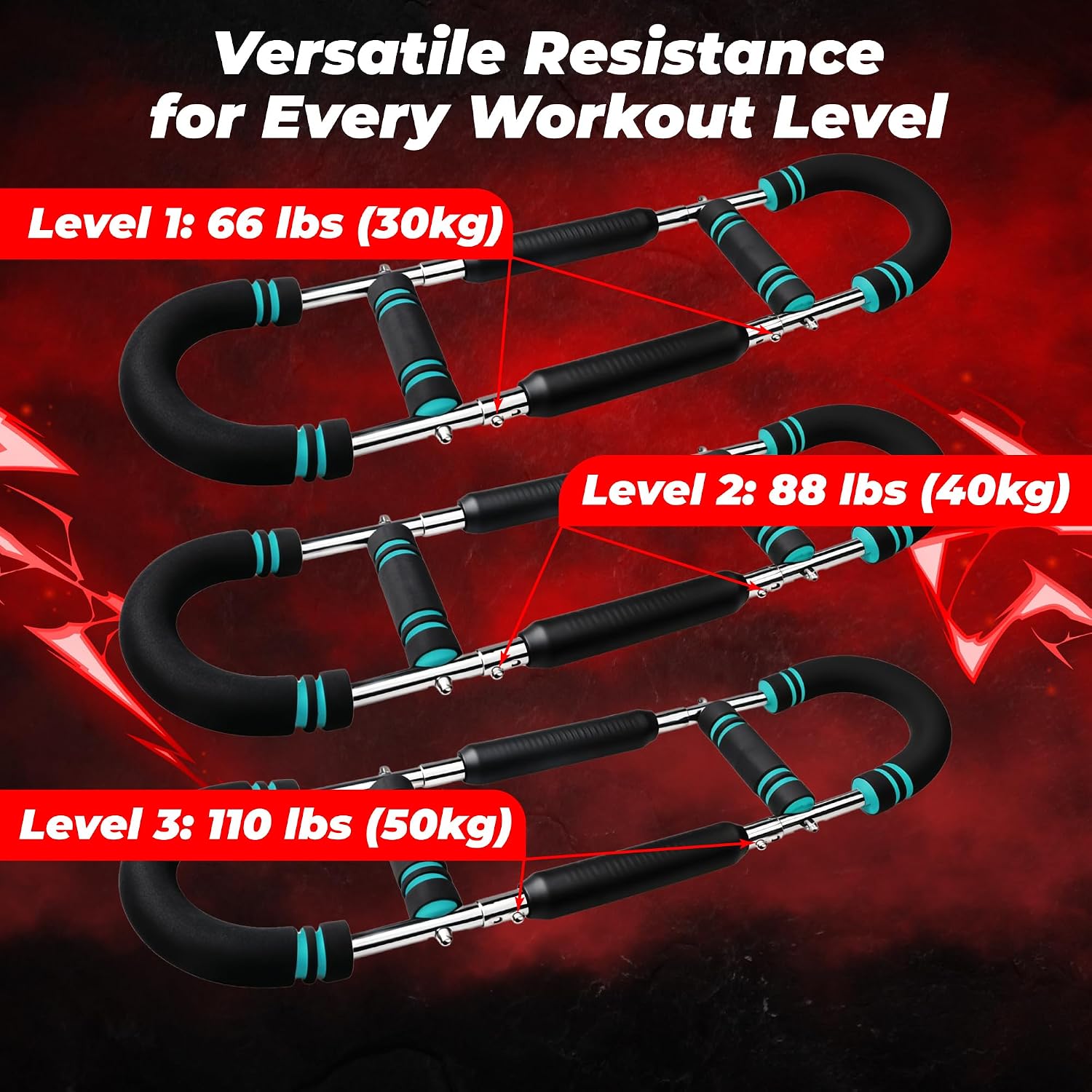 Twister Arm Trainer Chest Workout Equipment - 66-110lbs Adjustable Resistance Upper Body Muscle Strength Builder Clip Exerciser for Men - Home Gym Wrist Exercise Pectoral Strengthener Bar Device - الصورة 5