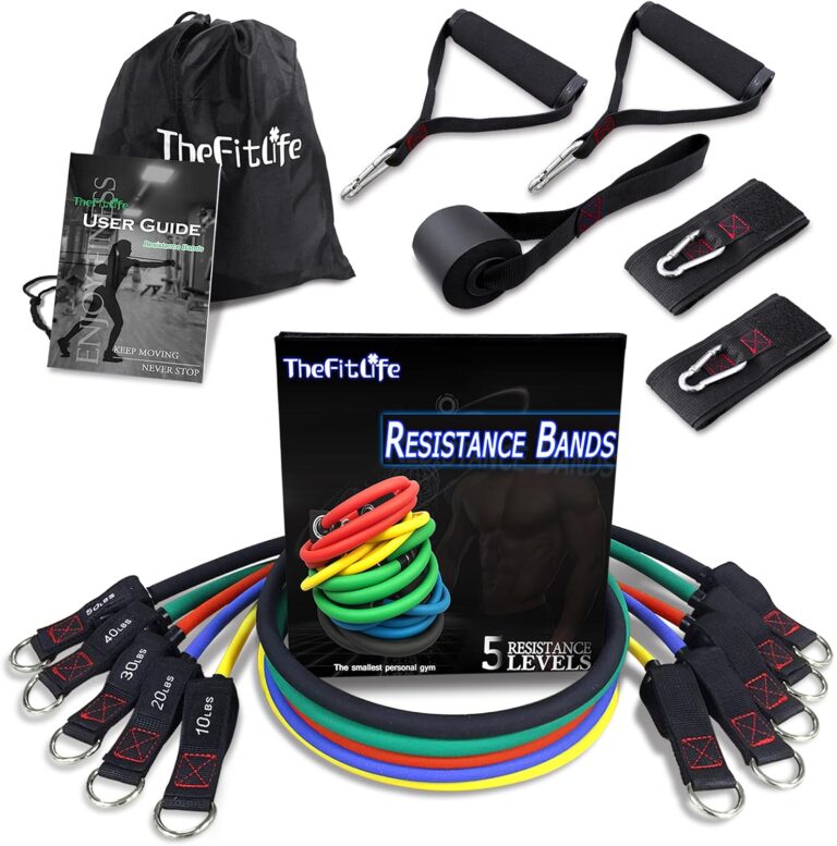TheFitLife Exercise and Resistance Bands Set - 5 Fitness stackable up to 110/150/200/250/300 lbs Workout Tubes for Indoor and Outdoor Sports, Fitness, Suspension, Speed Strength, Home Gym, Yoga