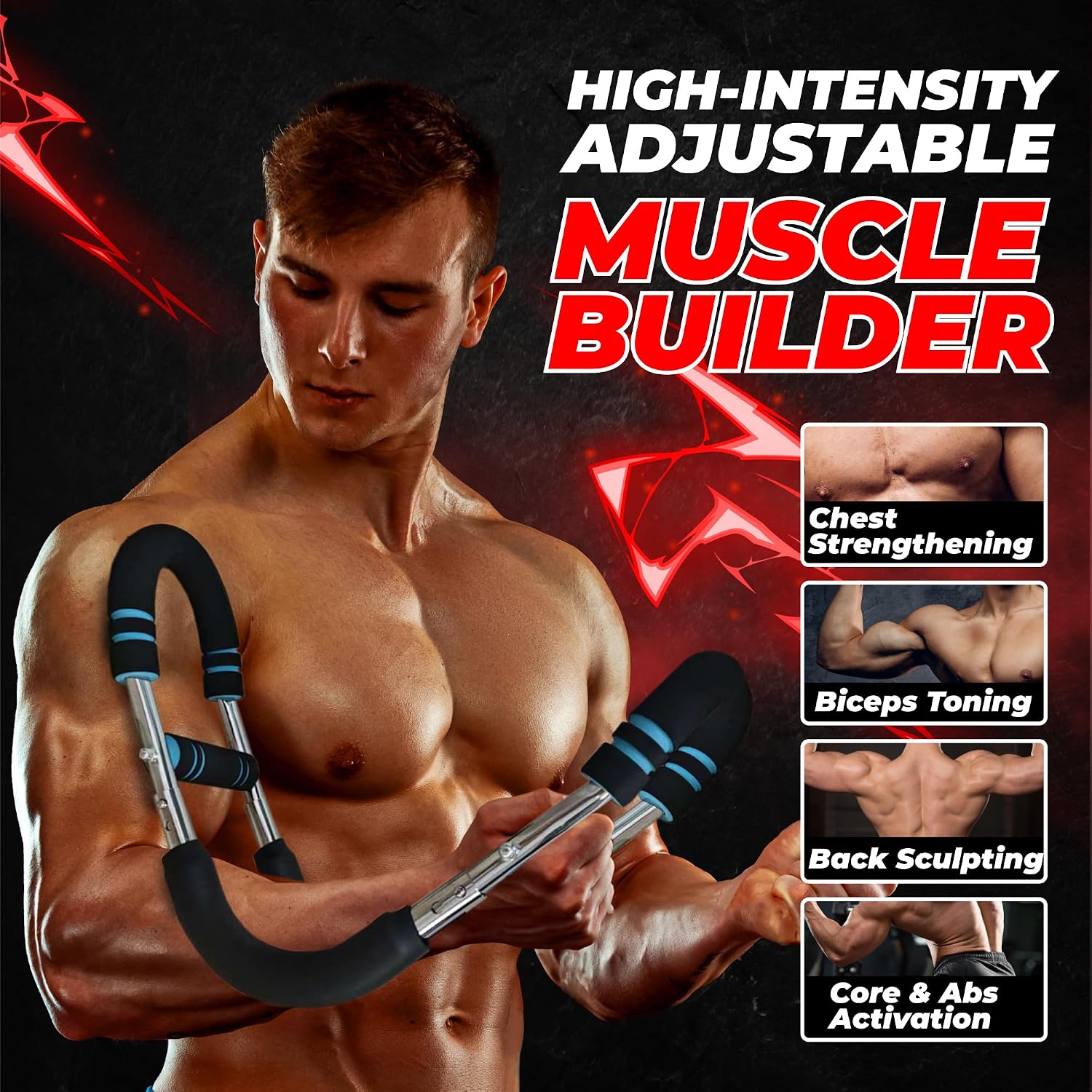Twister Arm Trainer Chest Workout Equipment - 66-110lbs Adjustable Resistance Upper Body Muscle Strength Builder Clip Exerciser for Men - Home Gym Wrist Exercise Pectoral Strengthener Bar Device - الصورة 2