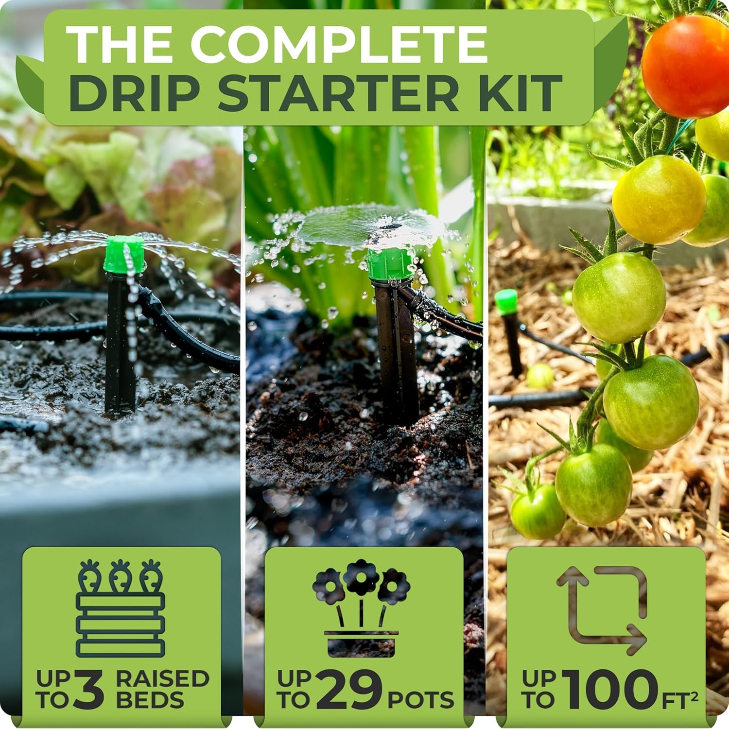 LinJie Drip Irrigation Kit, Adjustable Premium Complete Drip Irrigation System Kit for Garden, Raised Beds with Drip Emitters, 5/16" and 1/4" Irrigation Tubing and Barbed Fittings - الصورة 2