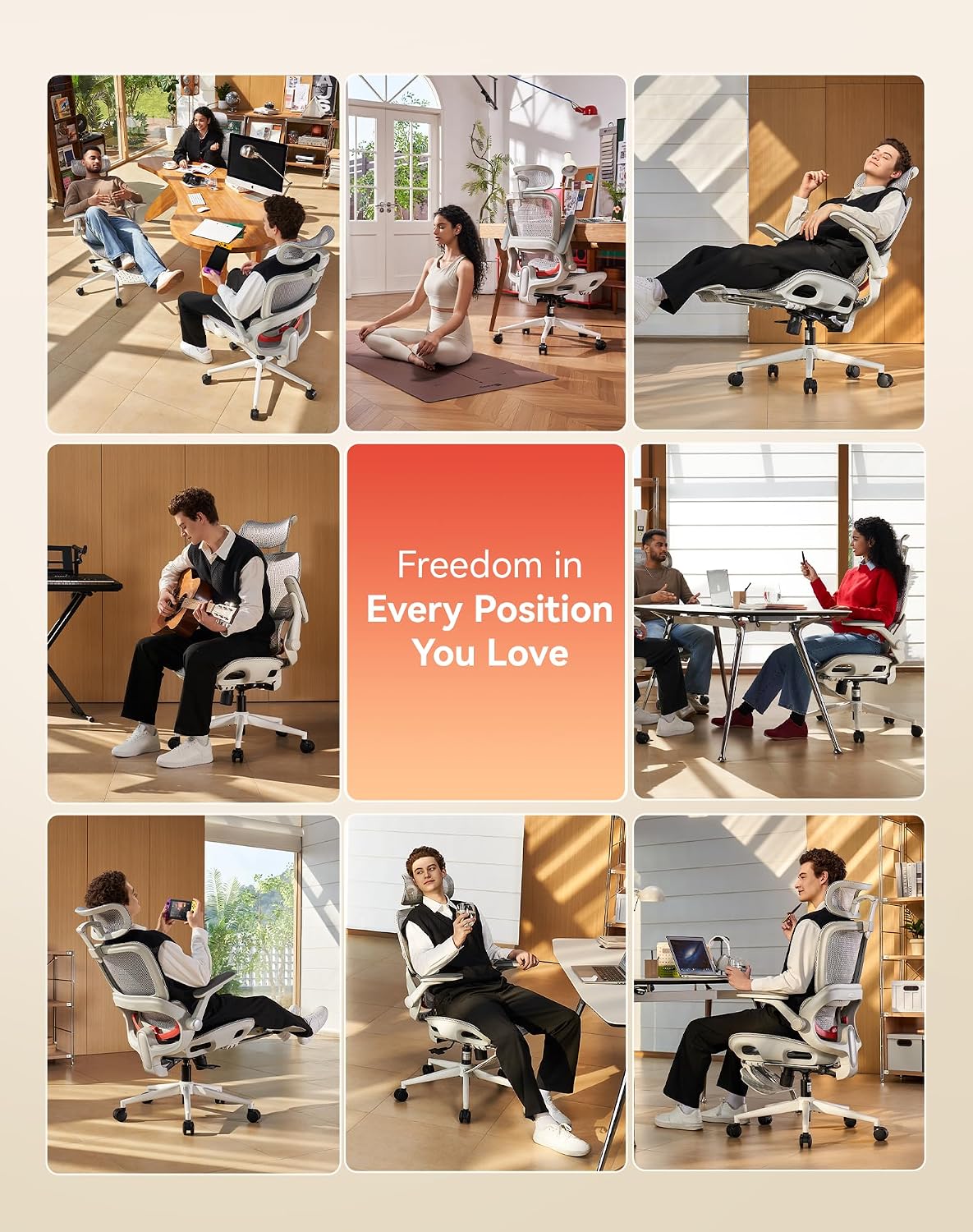 SIHOO B100 PRO Ergonomic Office Chair with Footrest, Mesh Office Chair with Adaptive Lumbar Support, Computer Chair with Wide Headrest, Desk Chair with 360° Rotatable Flip-Up Armrests, White - الصورة 9