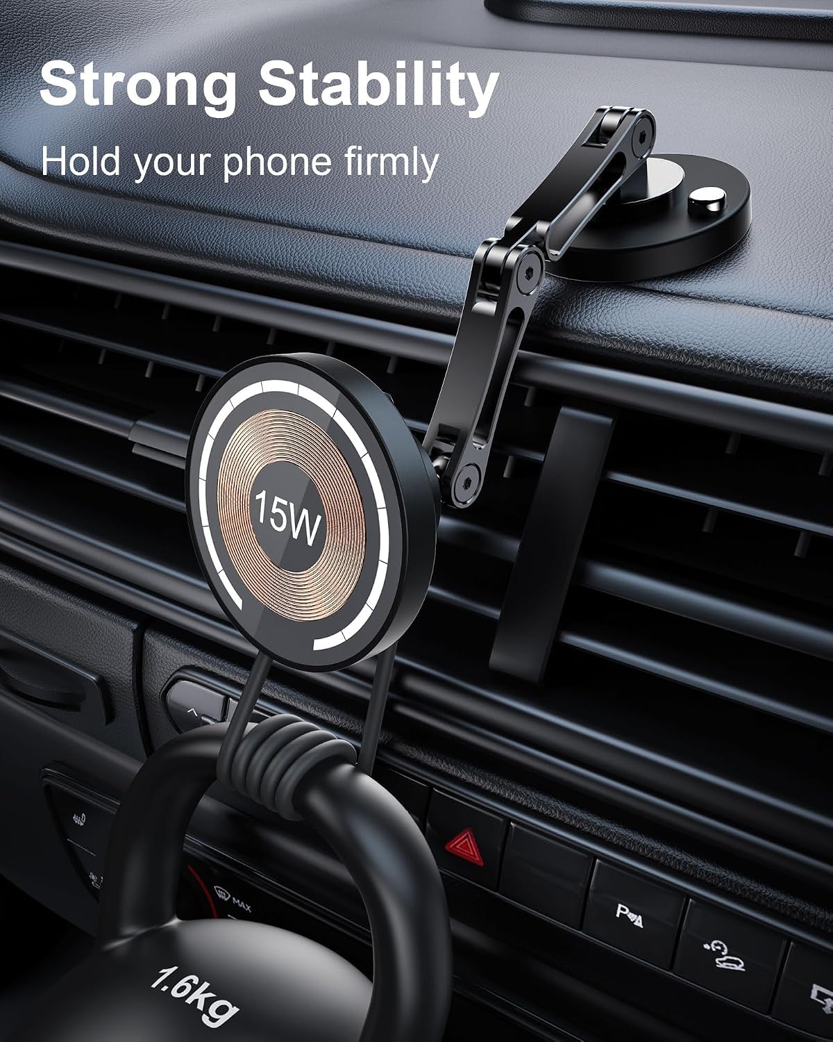Magnetic Wireless Charger, 15W Fast Charging Mag-Safe Car Mount,Magnetic Car Phone Holder Mount, for iPhone 15, 14, 13, 12 and All Smartphones - الصورة 5