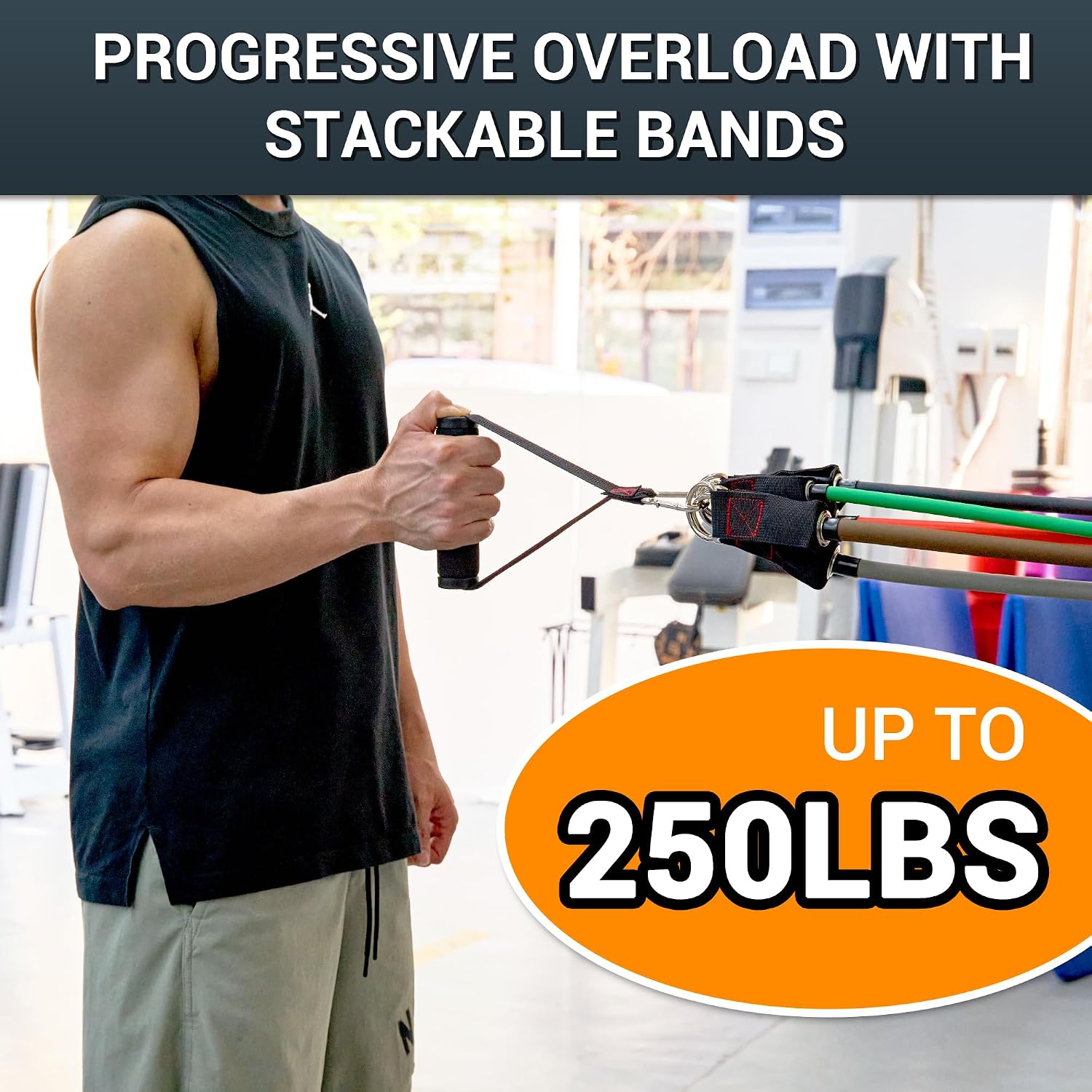 TheFitLife Exercise and Resistance Bands Set - 5 Fitness stackable up to 110/150/200/250/300 lbs Workout Tubes for Indoor and Outdoor Sports, Fitness, Suspension, Speed Strength, Home Gym, Yoga - الصورة 3