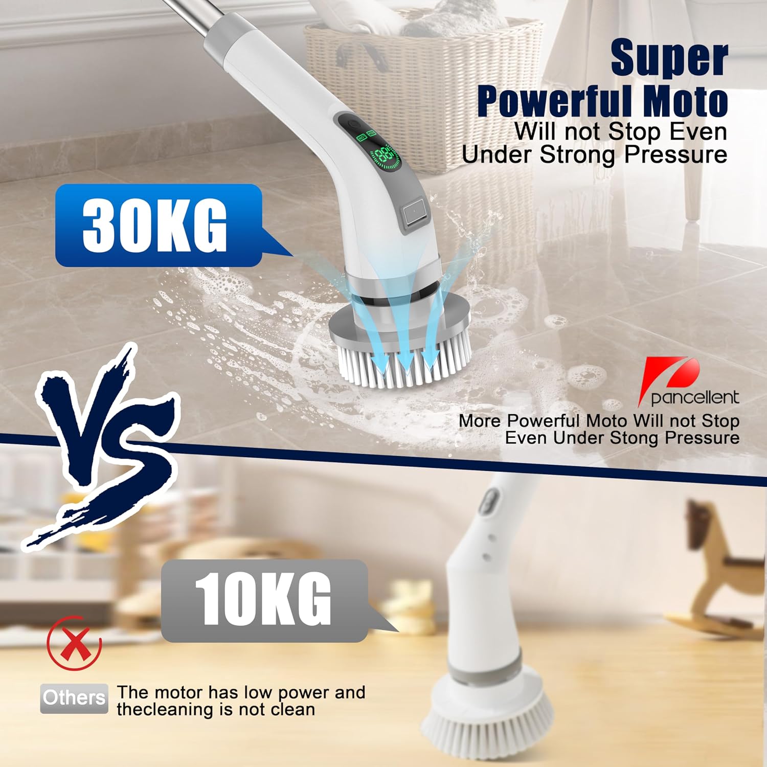 Electric Spin Scrubber, 2025 Upgrade 7 in 1 Electric Cleaning Brush,360RPM Powerful Cleaning, 1.5H Bathroom Scrubber Dual Speed with Extension Arm for Kitchen, Car, Tile, Wall, Floor, Shower - الصورة 6