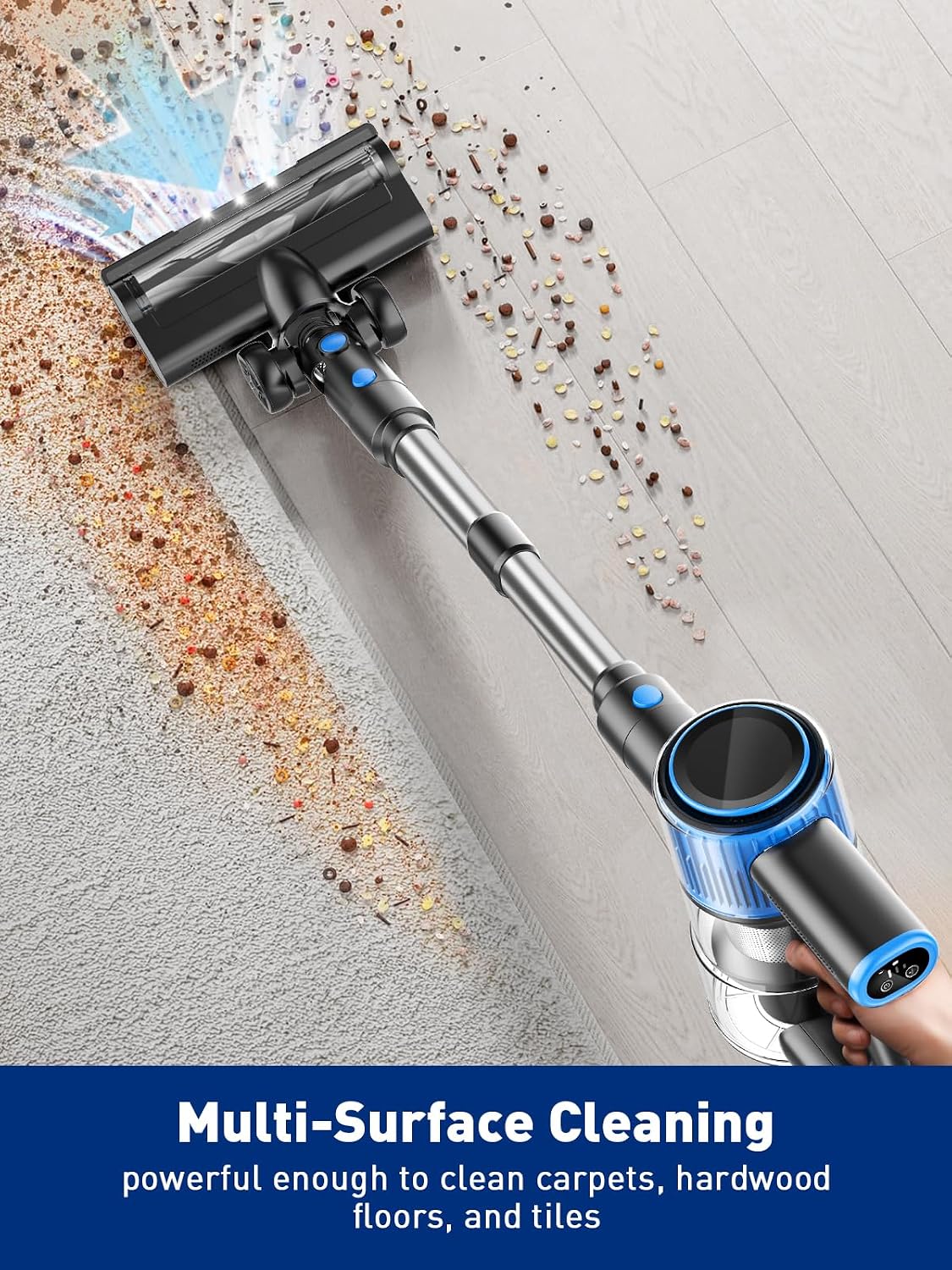 SINCHER Cordless Vacuum Cleaner, 28Kpa Stick Vacuum with LED Display & 3 Cleaning Modes, 40-Minute Runtime & Detachable Battery, Lightweight Vacuum Cleaner for Home Hardwood Floors Carpets - الصورة 3