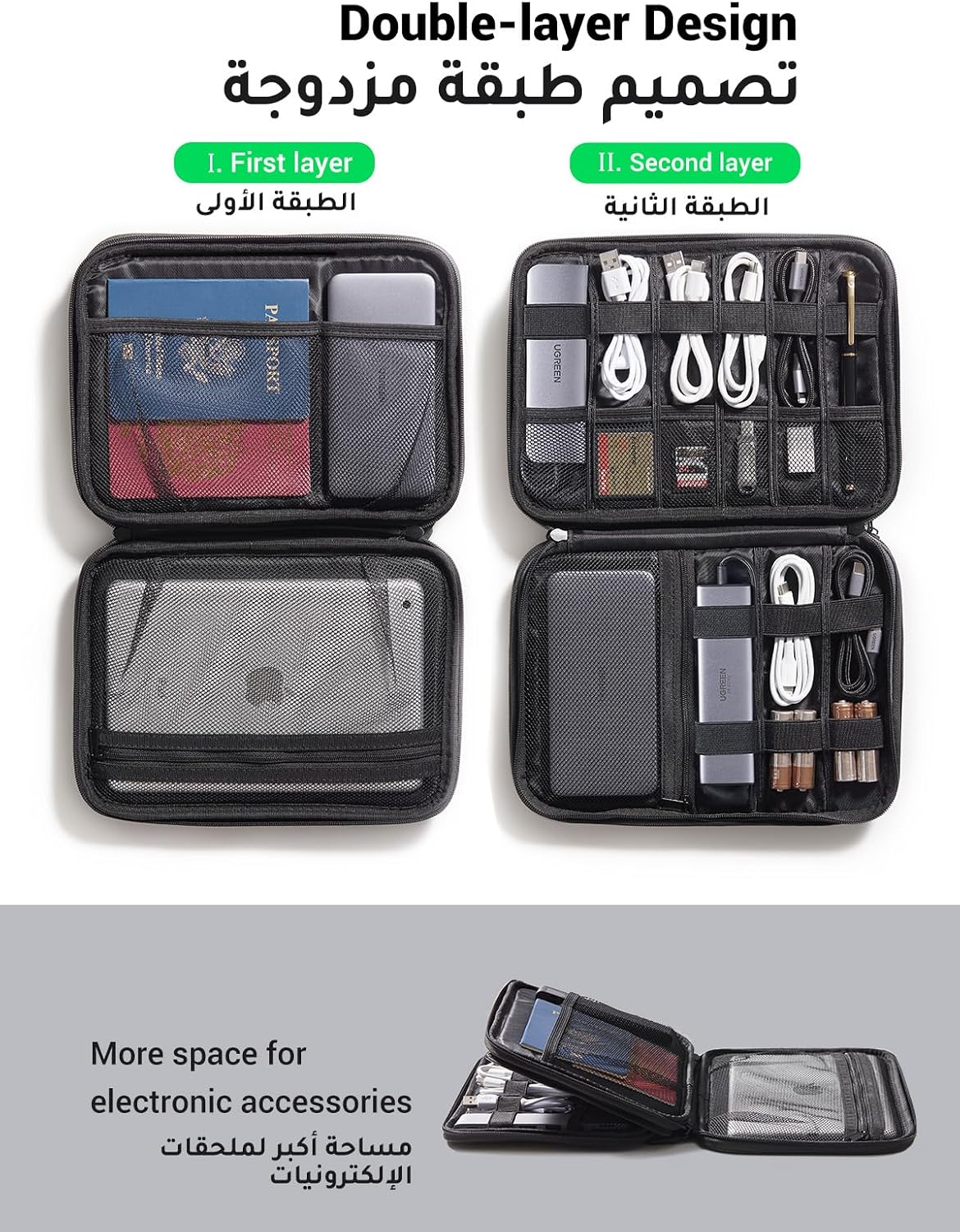 UGREEN Electronic Organizer, Double Layer Travel Gadget Bag compatible - الصورة 4