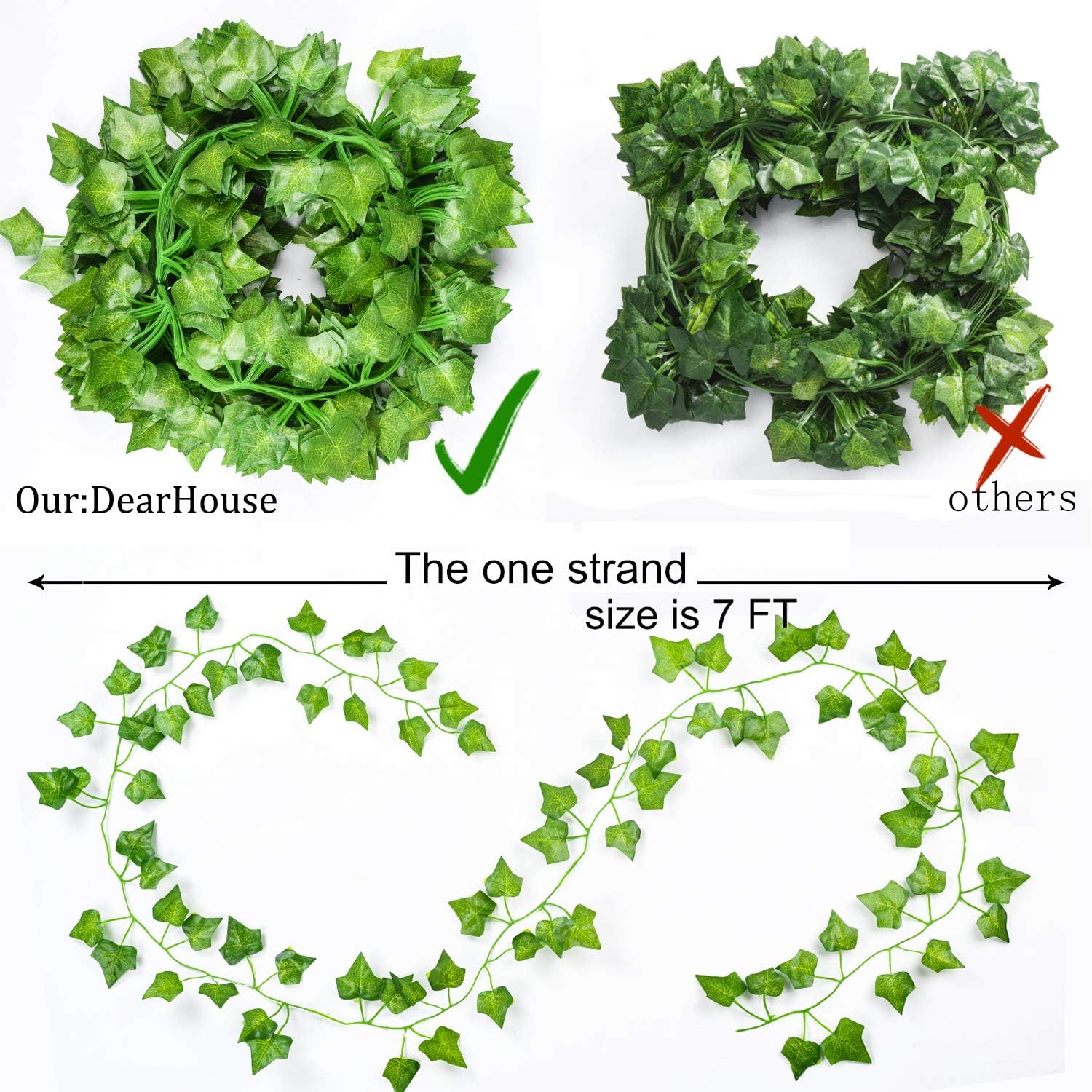 DearHouse 12 Strands Artificial Ivy Leaf Plants Vine Hanging Garland Fake Foliage Flowers Home Kitchen Garden Office Wedding Wall Decor, 84 Feet, Green - الصورة 6