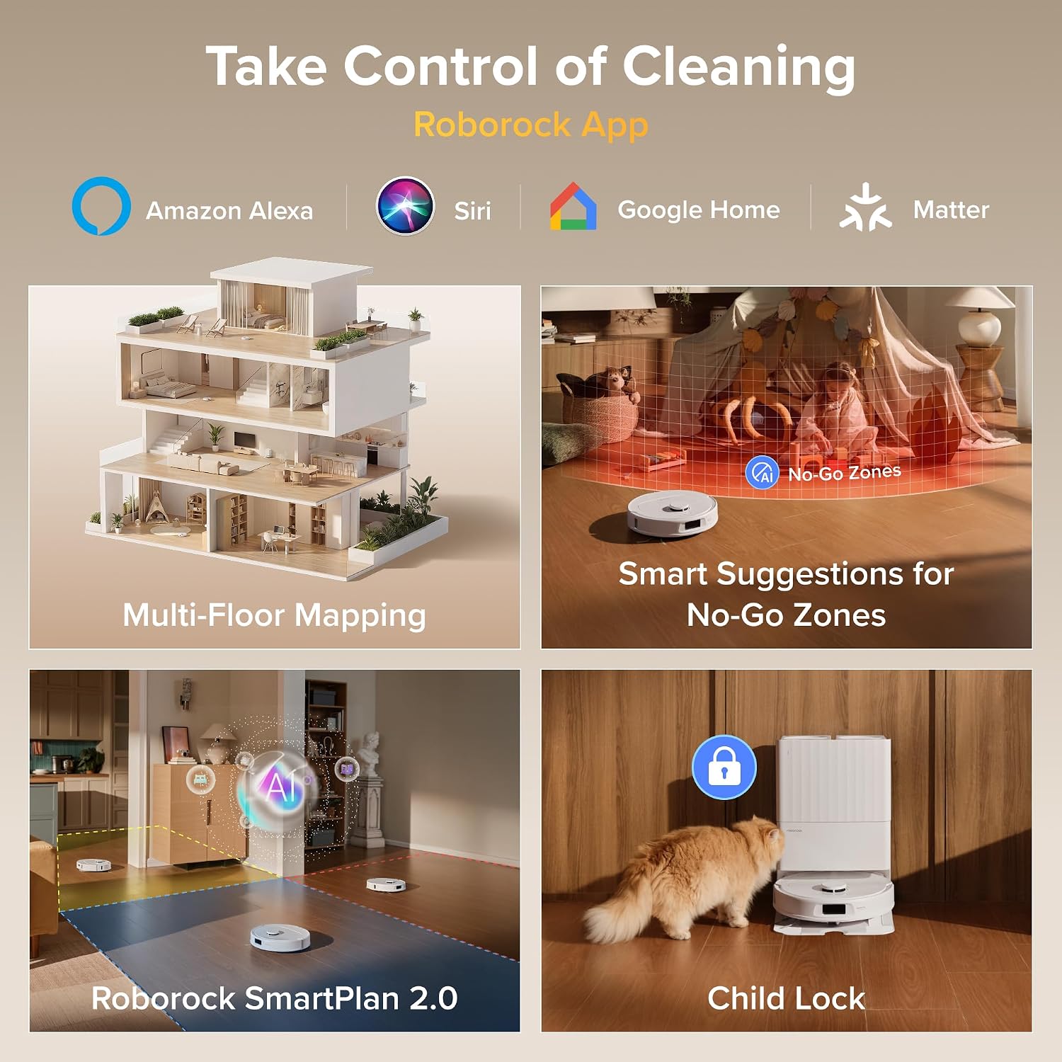 roborock Qrevo S Pro Robot Vacuum(Upgraded from Qrevo 5AE),18,500 Pa Super Suction,Dual Mops with 10 mm Auto-Lift, AI Obstacle Avoidance, Auto Hot Water Mop Washing&Warm Air Self-Drying,Self-Emptying - الصورة 8