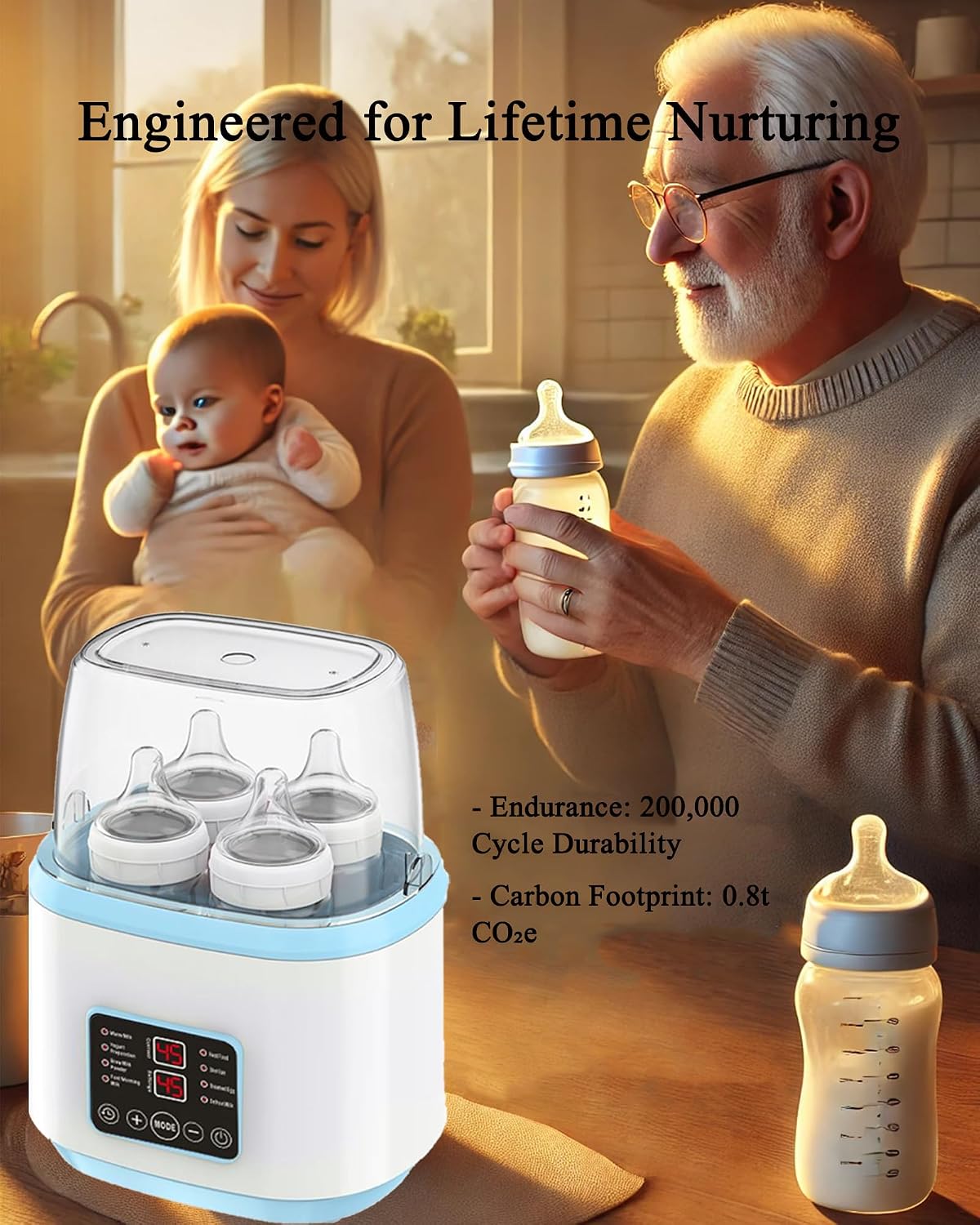 Sterilizer Baby Bottle and Sterilizer 8-in-1 with LCD Touch and Remote, 24H Constant Temperature, Auto Shut-Off, Fast Milk Heating, Steam Sterilization for Breastmilk, Formula, Baby Food - الصورة 6
