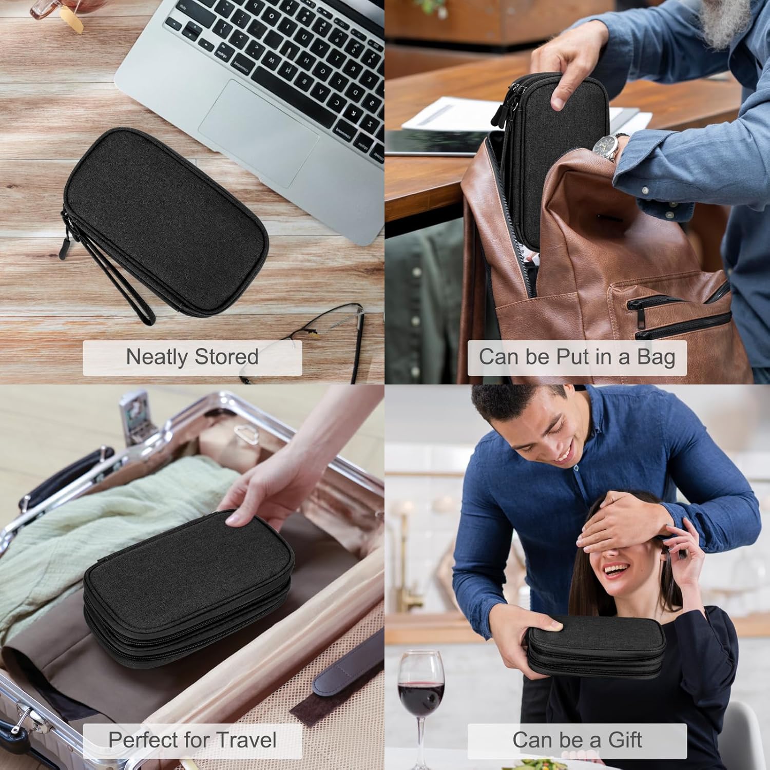 FYY Electronic Organizer, Travel Cable Organizer Bag Pouch Electronic Accessories Carry Case Portable Waterproof Double Layers All-in-One Storage Bag for Cable, Cord, Charger, Phone, Earphone Black - الصورة 7