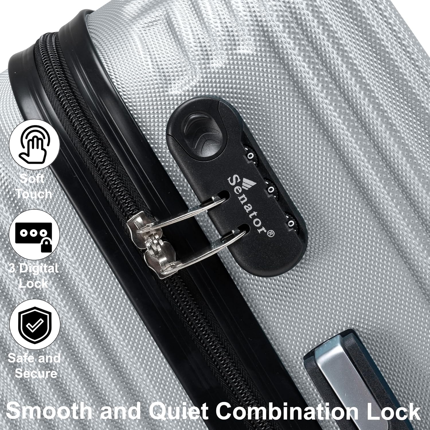 Senator Hard Case Checked Bag 28 Inches Large Suitcase with Wheels for Unisex – KH110 | ABS Lightweight Hard Shell Luggage with Spinner Wheels 4 (Checked Luggage 28-Inch, Silver) - الصورة 5
