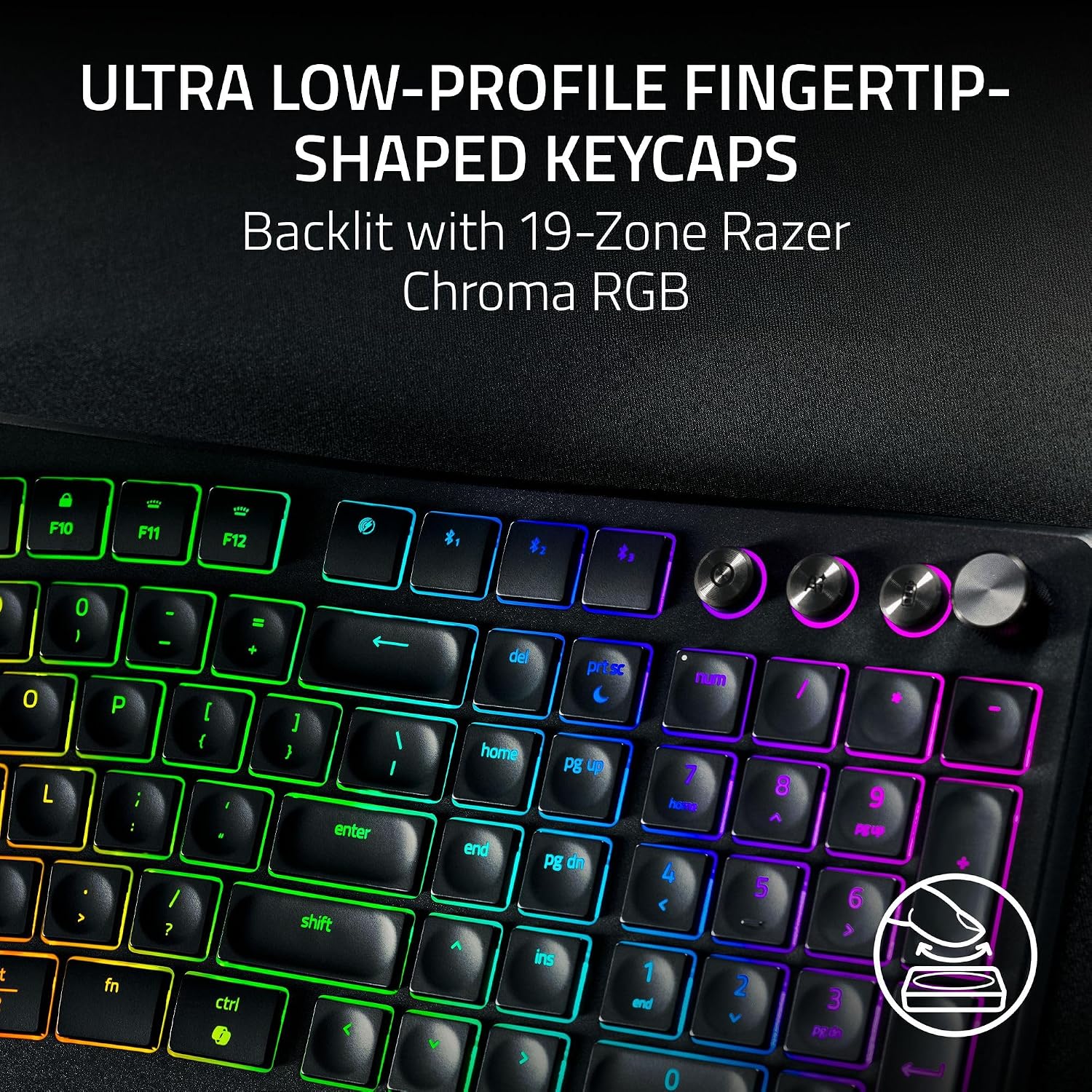 Razer Pro Type Ergo Wireless Split Ergonomic Keyboard, Bluetooth & 2.4GHz, RGB Backlit, Plush Wrist Rest, Command Dial, Multi-Device Productivity Keyboard – Black - الصورة 3