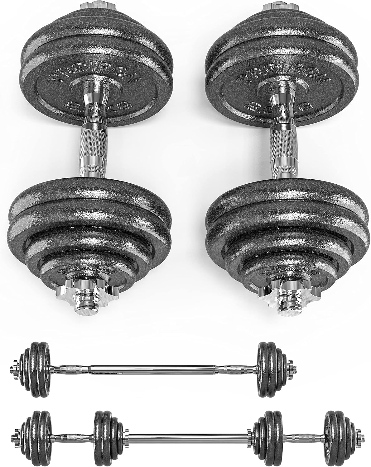 PROIRON 20kg Cast Iron Adjustable Dumbbell Set Hand Weight with Solid Dumbbell Handles Changed into Barbell Handily Perfect for Bodybuilding Fitness Weight Lifting Training Home Gym