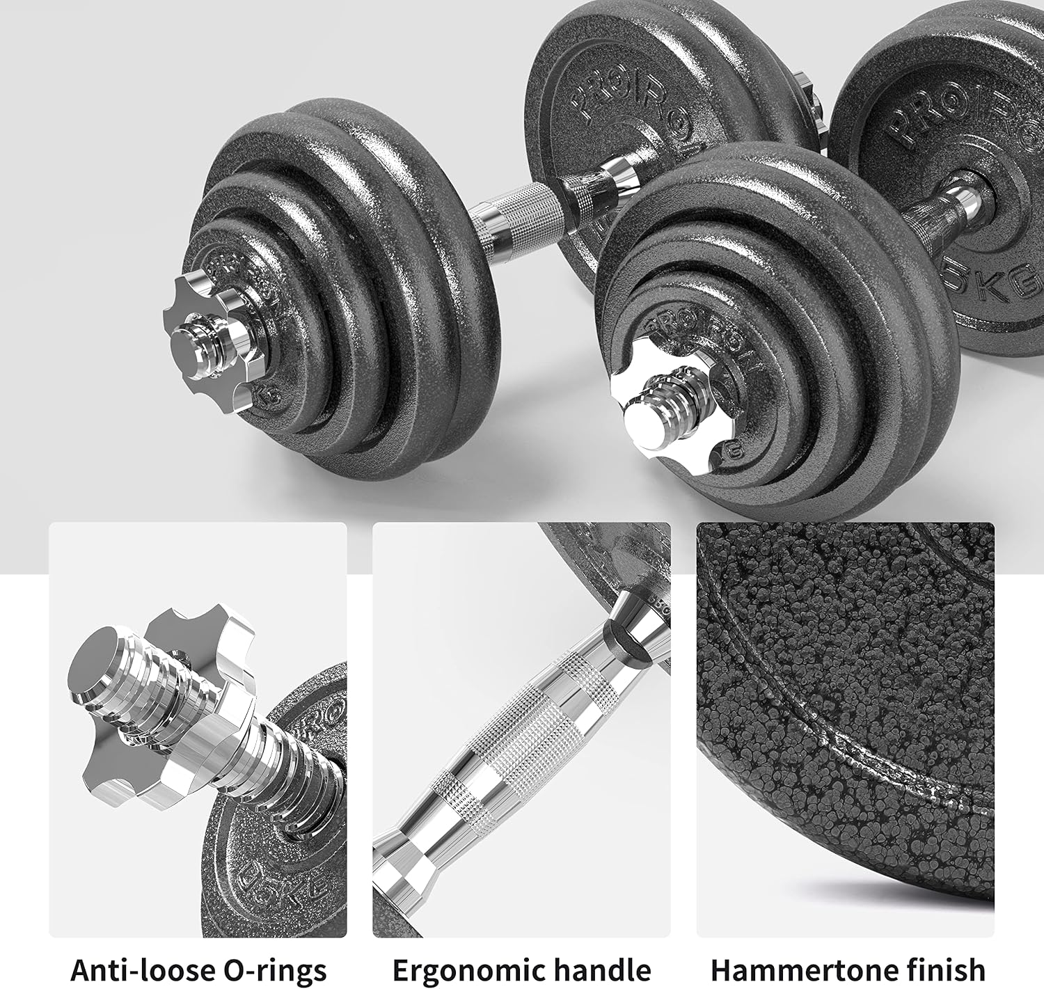 PROIRON 20kg Cast Iron Adjustable Dumbbell Set Hand Weight with Solid Dumbbell Handles Changed into Barbell Handily Perfect for Bodybuilding Fitness Weight Lifting Training Home Gym - الصورة 4