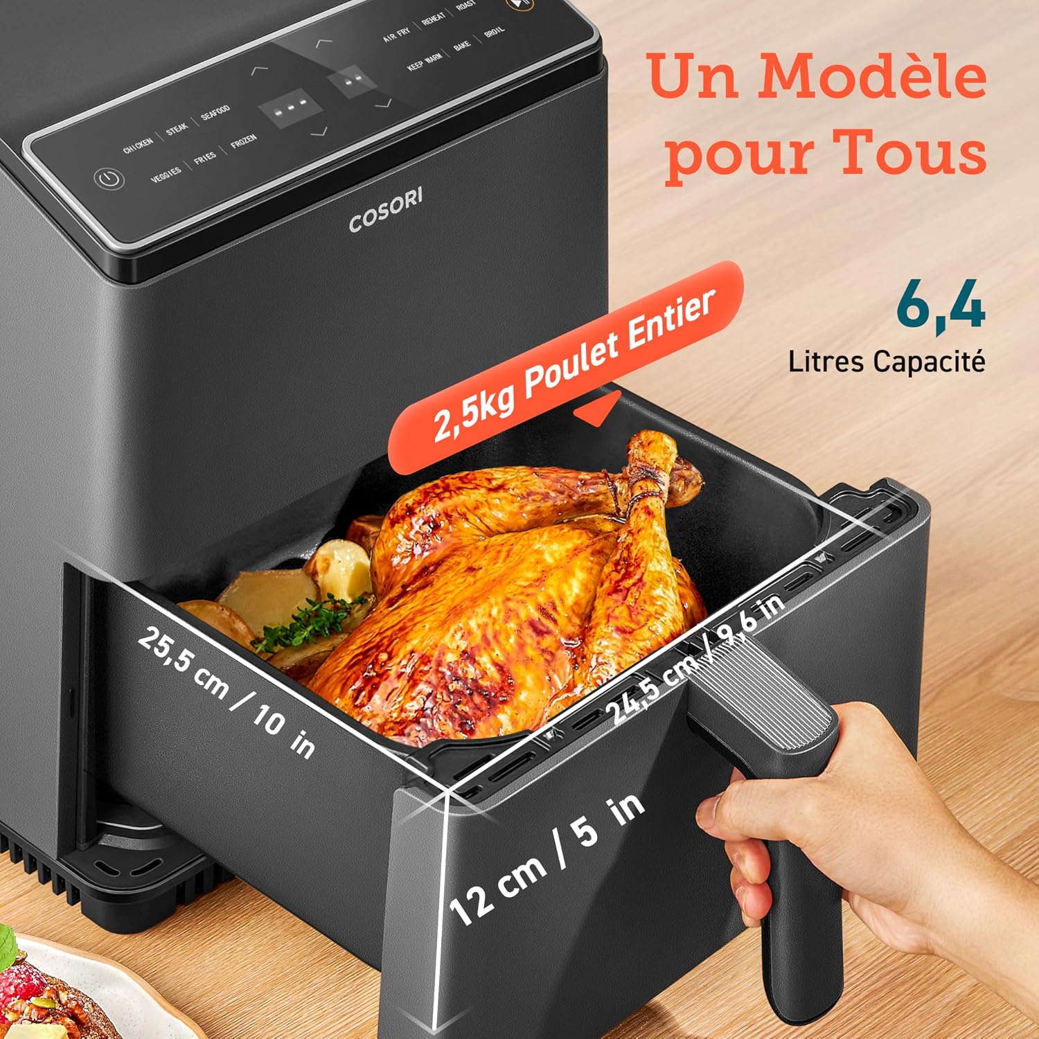 Cosori Wifi Air Fryer 6.4L, Air Fryer with Dual Resistance, 60+ App Recipes Created by Chef in Spanish, Oil-Free Fryer with 12 Programs, Dark Grey, Dual Blaze - الصورة 4