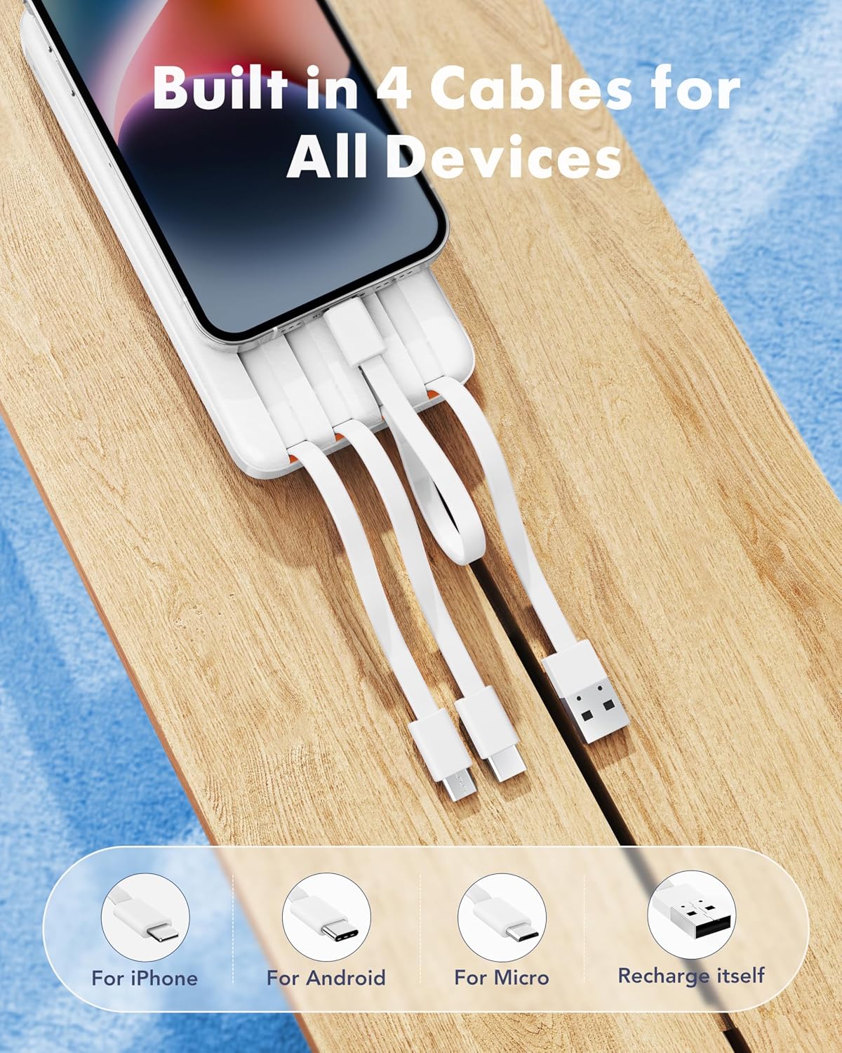 charmast Fast Charging Power Bank 20000mAh With Built-in 4 Cables 6-Outputs - الصورة 2