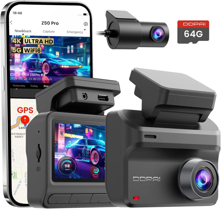 DDPAI Dash Cam Car 4K Front and Back, 2160P+1080P Dashcam Car Camera, Included 64GB Card, Built-in 5G WiFi6 GPS, 3'' IPS, 48H Parking Mode, Night Vision, ADAS, Loop Recording, Support 4G LTE, Z50 Pro