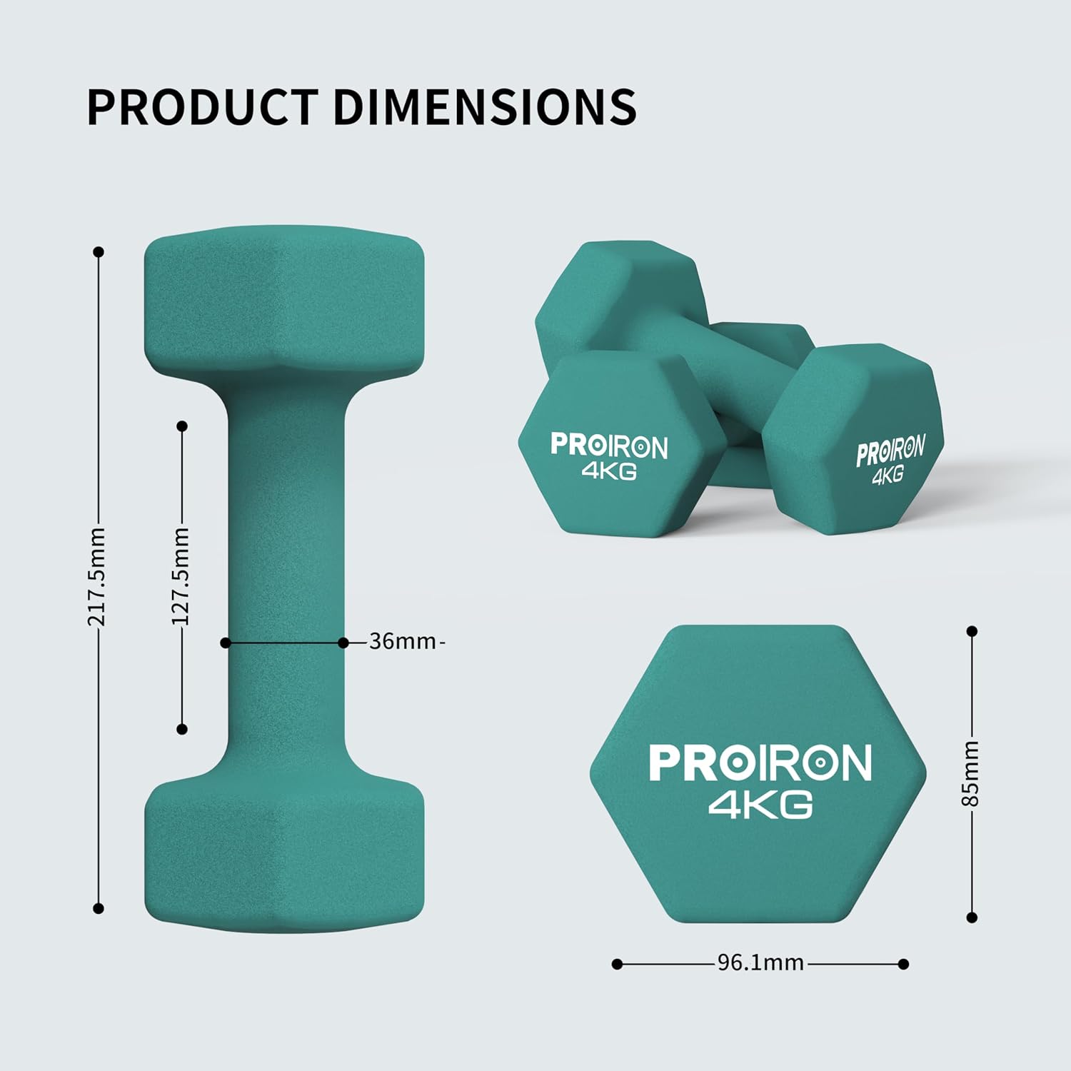 PROIRON Dumbbells Hexagonal Dumbbells Pair Anti-Slip Neoprene Dumbbell Soft-Touch Grip Hand Weights Home Gym Exercise - الصورة 8