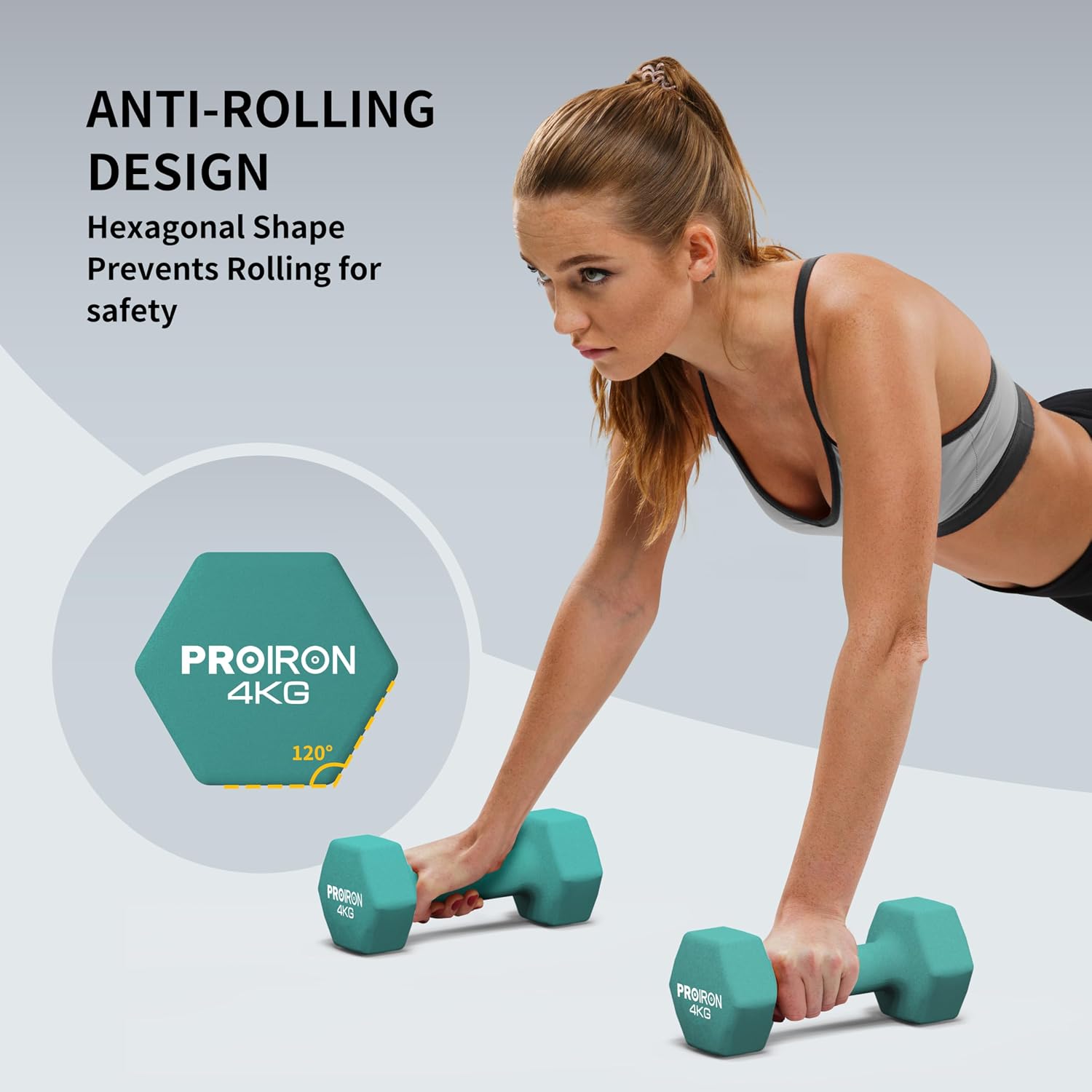 PROIRON Dumbbells Hexagonal Dumbbells Pair Anti-Slip Neoprene Dumbbell Soft-Touch Grip Hand Weights Home Gym Exercise - الصورة 2