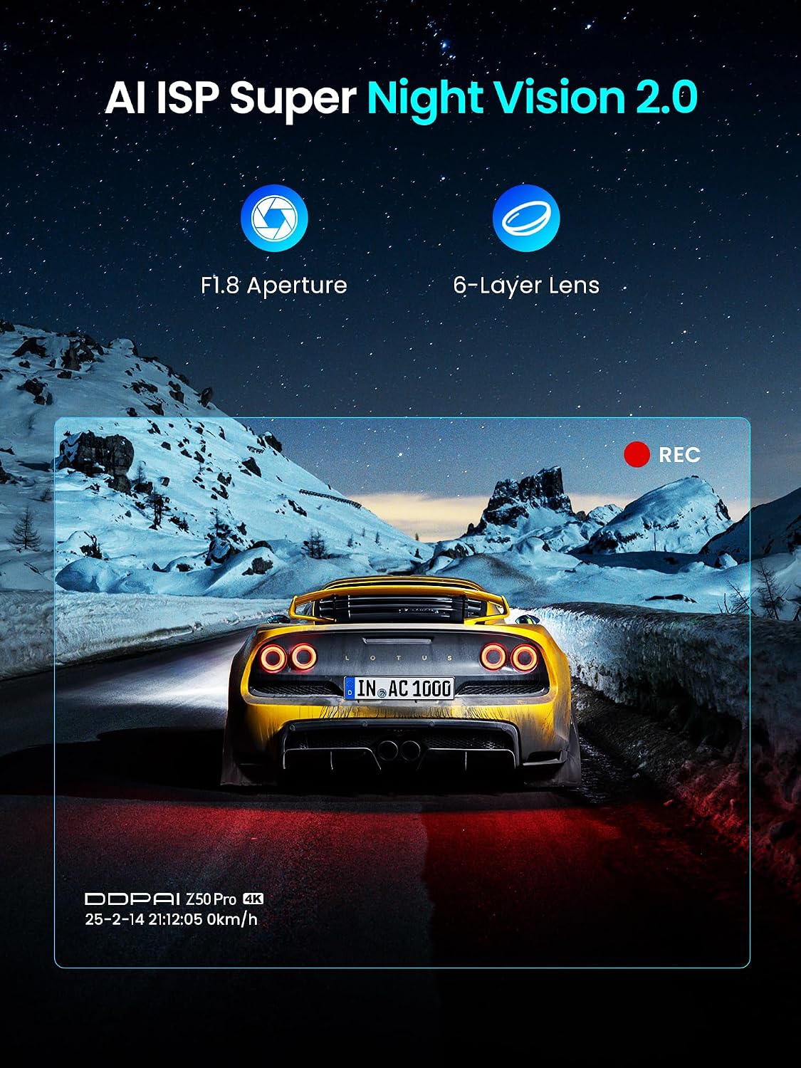 DDPAI Dash Cam Car 4K Front and Back, 2160P+1080P Dashcam Car Camera, Included 64GB Card, Built-in 5G WiFi6 GPS, 3'' IPS, 48H Parking Mode, Night Vision, ADAS, Loop Recording, Support 4G LTE, Z50 Pro - الصورة 4